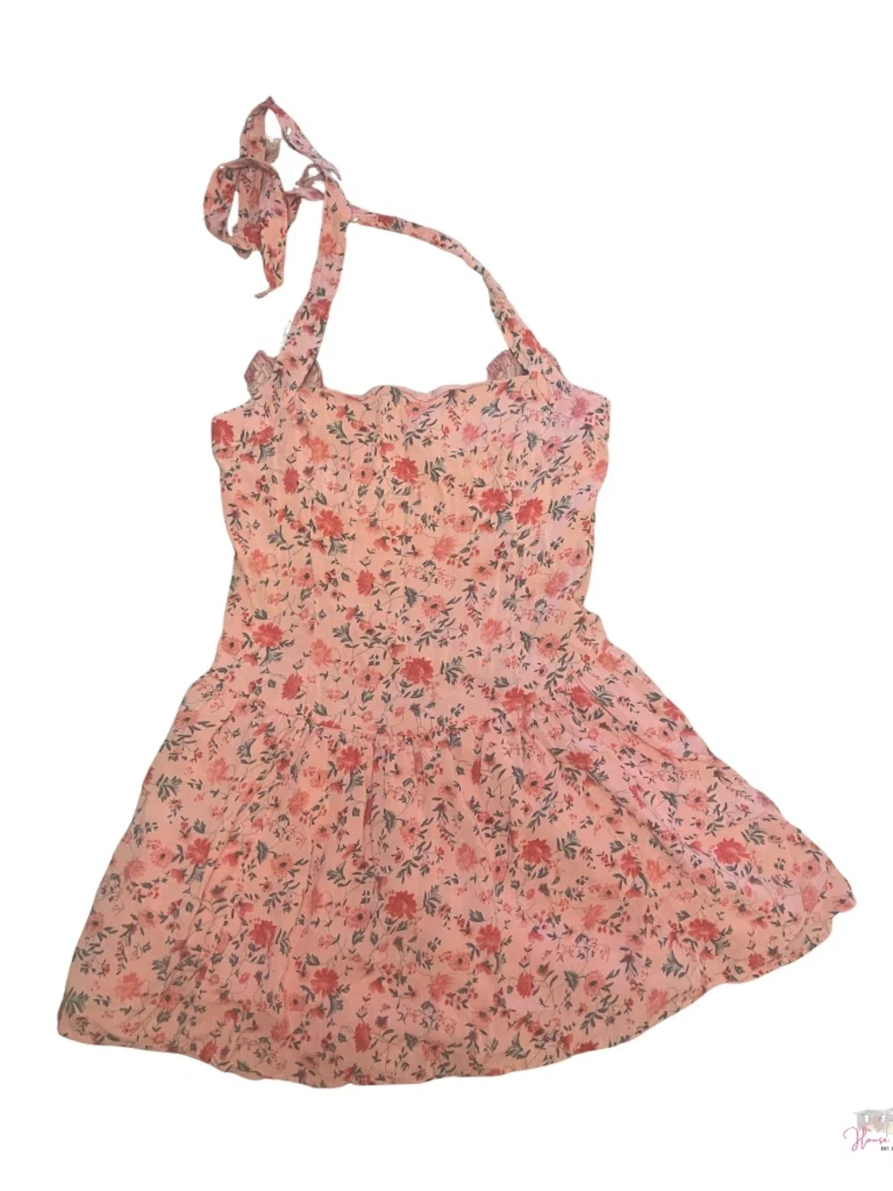 Hollister Pink Floral Drop Waist Halter Mini Dress Skort - Picture 3 of 7